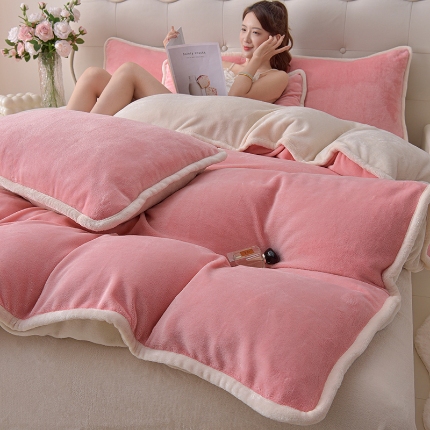 91家纺网 家纺一手货源 找家纺 （总）云恋家纺 加厚牛奶绒四件套简约双面加绒被套罩床单双人家用冬季法兰绒--简约款