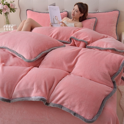 91家纺网 家纺一手货源 找家纺 （总）云恋家纺 加厚牛奶绒四件套简约双面加绒被套罩床单双人家用冬季法兰绒--简约款