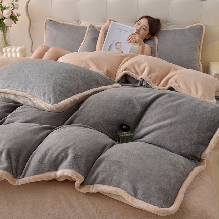 91家纺网 家纺一手货源 找家纺 （总）云恋家纺 加厚牛奶绒四件套简约双面加绒被套罩床单双人家用冬季法兰绒--简约款