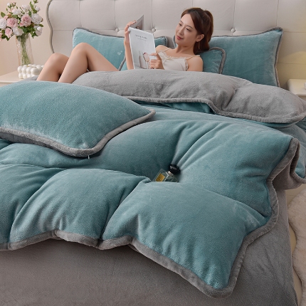 91家纺网 家纺一手货源 找家纺 （总）云恋家纺 加厚牛奶绒四件套简约双面加绒被套罩床单双人家用冬季法兰绒--简约款