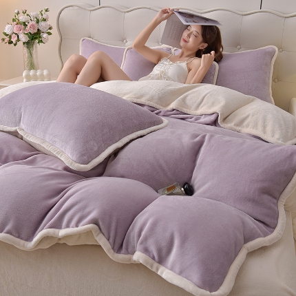 91家纺网 家纺一手货源 找家纺 （总）云恋家纺 加厚牛奶绒四件套简约双面加绒被套罩床单双人家用冬季法兰绒--简约款