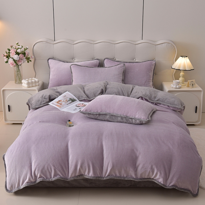 91家纺网 家纺一手货源 找家纺 （总）云恋家纺 加厚牛奶绒四件套简约双面加绒被套罩床单双人家用冬季法兰绒--简约款