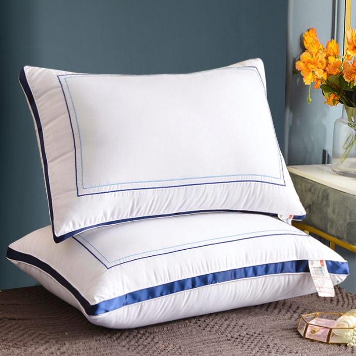 91家纺网 家纺一手货源 找家纺 兴丝露枕芯 刺绣贴边羽丝枕 酒店枕头 纤维枕