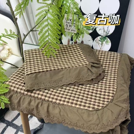 91家纺网 家纺一手货源 找家纺 （总）A类纯棉色织水洗棉床盖240*260CM全棉条纹三件套花边格子四季通用