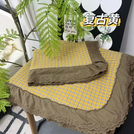 91家纺网 家纺一手货源 找家纺 （总）A类纯棉色织水洗棉床盖240*260CM全棉条纹三件套花边格子四季通用