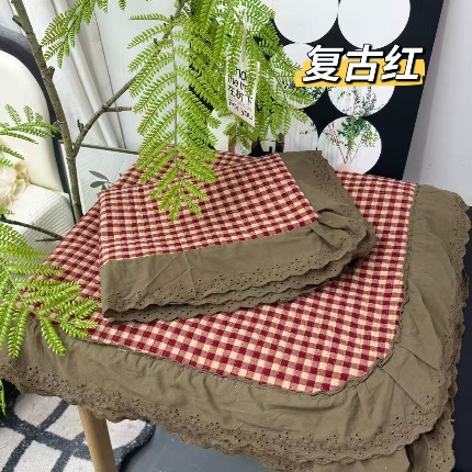 91家纺网 家纺一手货源 找家纺 （总）A类纯棉色织水洗棉床盖240*260CM全棉条纹三件套花边格子四季通用