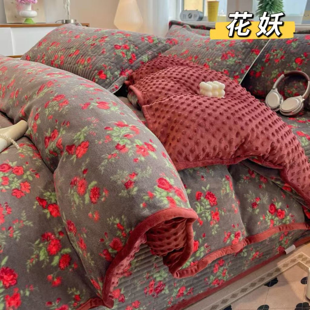 91家纺网 家纺一手货源 找家纺 （总）梦迪心牛奶绒床盖枕套三件套 200*230CM枕套74*48CM