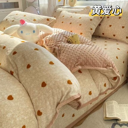91家纺网 家纺一手货源 找家纺 （总）梦迪心牛奶绒床盖枕套三件套 200*230CM枕套74*48CM