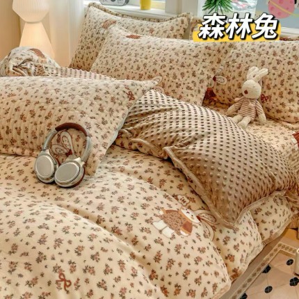 牛奶绒床盖2×2.3米 单件夹棉加绒床盖双人床宝宝绒床盖秋冬床单