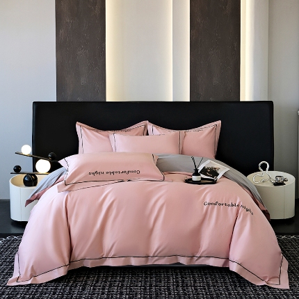 91家纺网 家纺一手货源 找家纺 （总）2025新款全棉长绒棉双拼四件套刺绣轻奢床上用品-简约