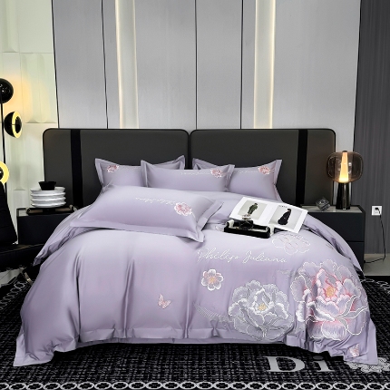 91家纺网 家纺一手货源 找家纺 （总）2025新款全棉长绒棉双拼四件套刺绣轻奢床上用品-简约