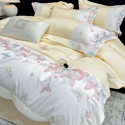 91家纺网 家纺一手货源 找家纺 （总）星蕴家纺 2026新款贡缎长绒棉四件套-悦蝶