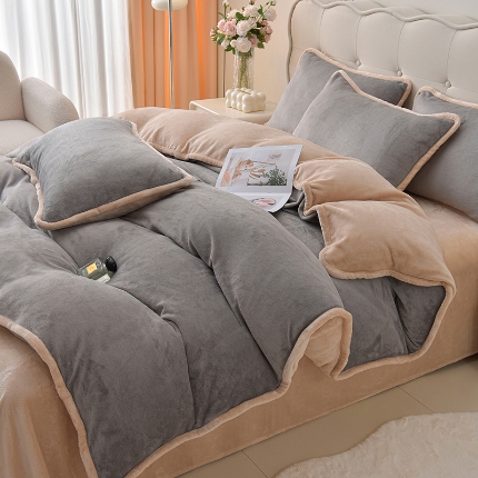 91家纺网 家纺一手货源 找家纺 （总）云恋家纺 加厚牛奶绒四件套简约双面加绒被套罩床单双人家用冬季法兰绒--简约款