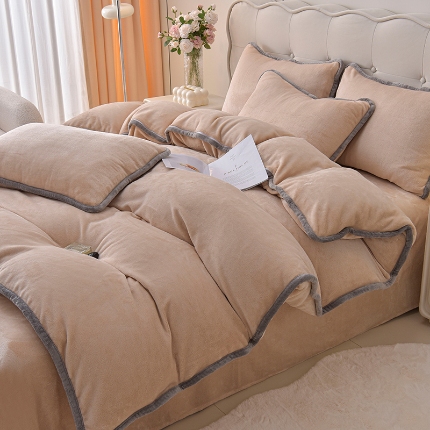 91家纺网 家纺一手货源 找家纺 （总）云恋家纺 加厚牛奶绒四件套简约双面加绒被套罩床单双人家用冬季法兰绒--简约款