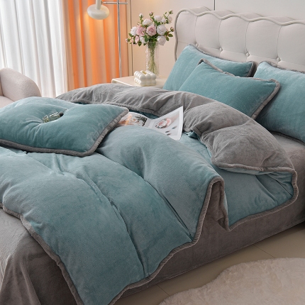 91家纺网 家纺一手货源 找家纺 （总）云恋家纺 加厚牛奶绒四件套简约双面加绒被套罩床单双人家用冬季法兰绒--简约款