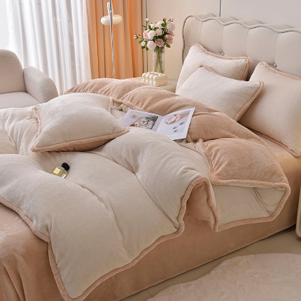 91家纺网 家纺一手货源 找家纺 （总）云恋家纺 加厚牛奶绒四件套简约双面加绒被套罩床单双人家用冬季法兰绒--简约款