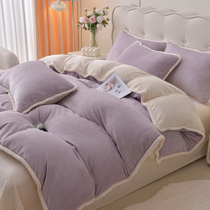 91家纺网 家纺一手货源 找家纺 （总）云恋家纺 加厚牛奶绒四件套简约双面加绒被套罩床单双人家用冬季法兰绒--简约款