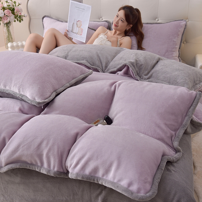 91家纺网 家纺一手货源 找家纺 （总）云恋家纺 加厚牛奶绒四件套简约双面加绒被套罩床单双人家用冬季法兰绒--简约款