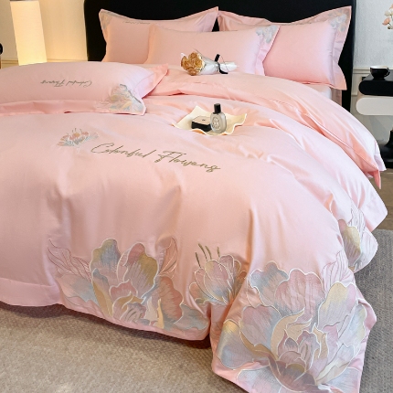 91家纺网 家纺一手货源 找家纺 （总）2025新款亲肤舒适刺绣轻奢简约四件套-枝花语