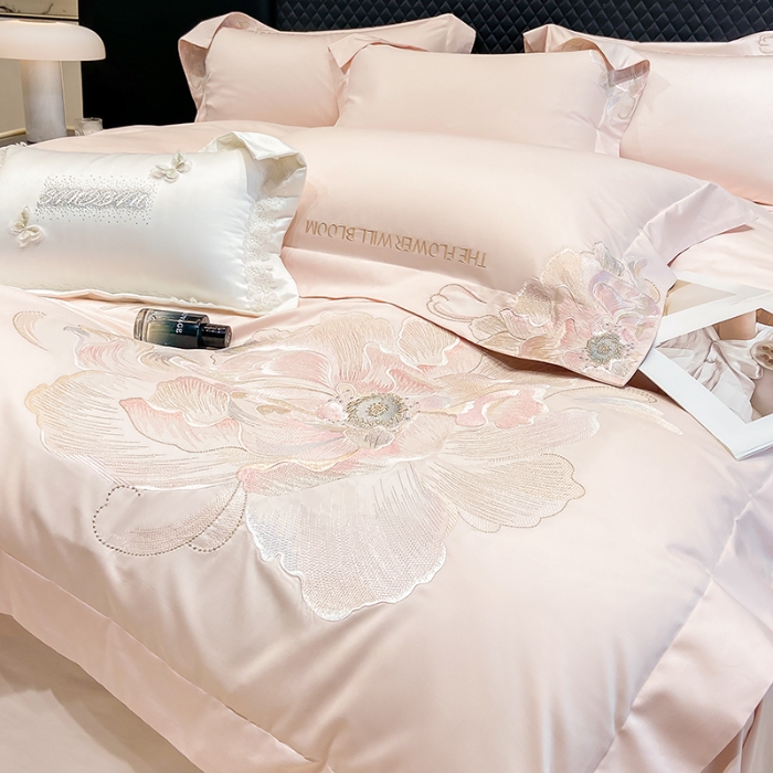 91家纺网 家纺一手货源 找家纺 （总）星蕴家纺 2025新款100支澳棉纯棉正宗长绒棉刺绣四件套-绽放