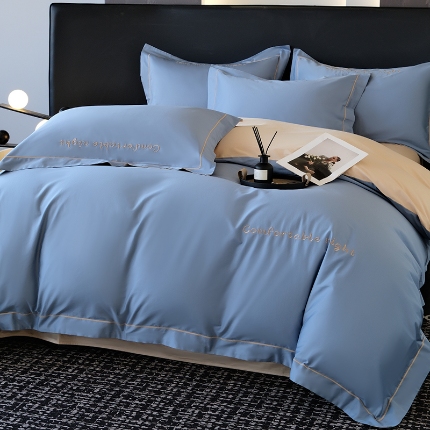 91家纺网 家纺一手货源 找家纺 （总）2025新款全棉长绒棉双拼四件套刺绣轻奢床上用品-简约