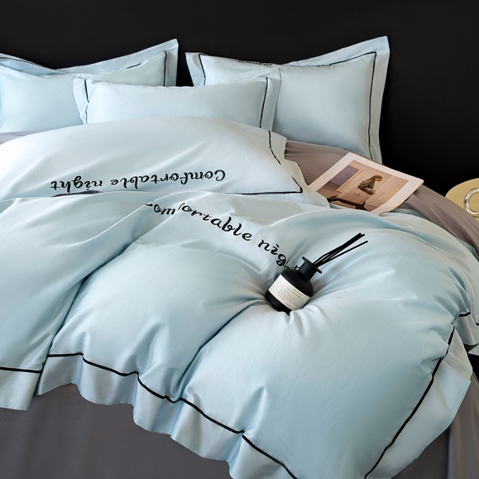 91家纺网 家纺一手货源 找家纺 （总）2025新款全棉长绒棉双拼四件套刺绣轻奢床上用品-简约