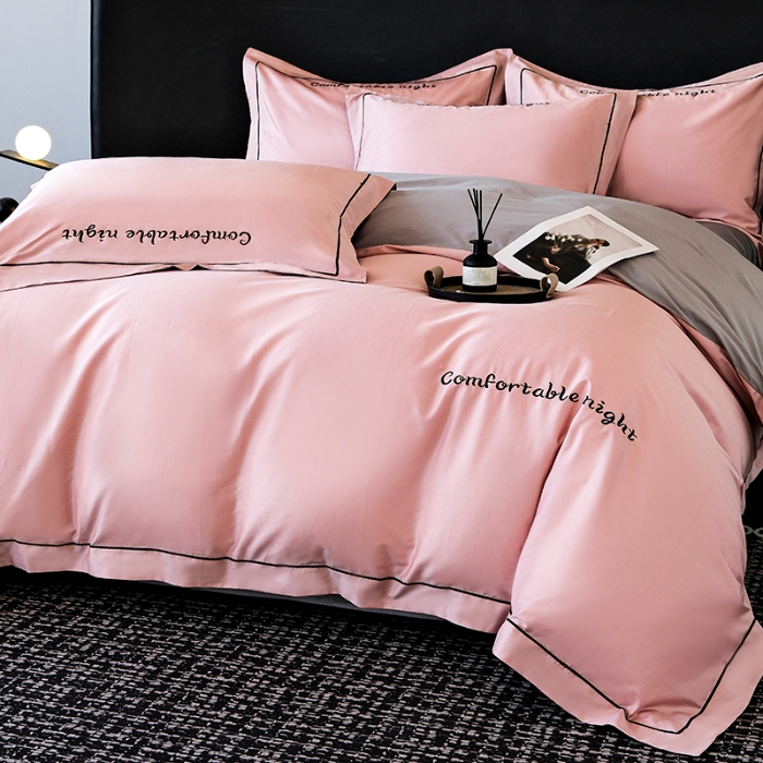 91家纺网 家纺一手货源 找家纺 （总）2025新款全棉长绒棉双拼四件套刺绣轻奢床上用品-简约