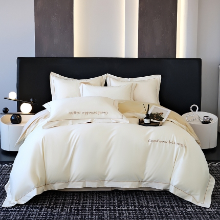 91家纺网 家纺一手货源 找家纺 （总）2026新款全棉长绒棉双拼四件套刺绣轻奢床上用品-简约