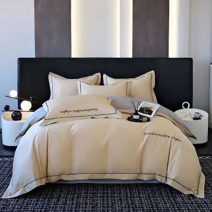 91家纺网 家纺一手货源 找家纺 （总）2026新款全棉长绒棉双拼四件套刺绣轻奢床上用品-简约