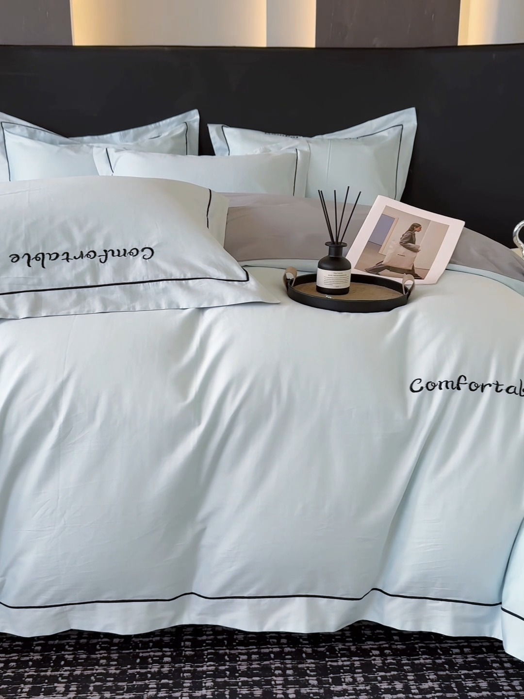 91家纺网 家纺一手货源 找家纺 （总）2026新款全棉长绒棉双拼四件套刺绣轻奢床上用品-简约