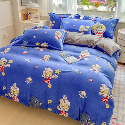 91家纺网 家纺一手货源 找家纺 （总）云恋家纺 2025新款卡通牛奶绒四件套珊瑚法兰绒床单床笠被套儿童床上用品冬季