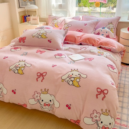 91家纺网 家纺一手货源 找家纺 （总）云恋家纺 2025新款卡通牛奶绒四件套珊瑚法兰绒床单床笠被套儿童床上用品冬季