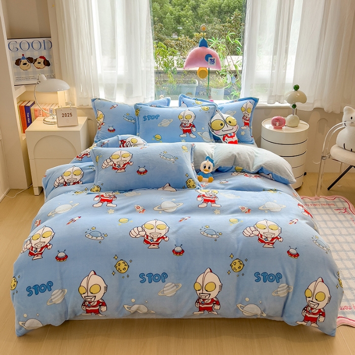 91家纺网 家纺一手货源 找家纺 （总）云恋家纺 2025新款卡通牛奶绒四件套珊瑚法兰绒床单床笠被套儿童床上用品冬季