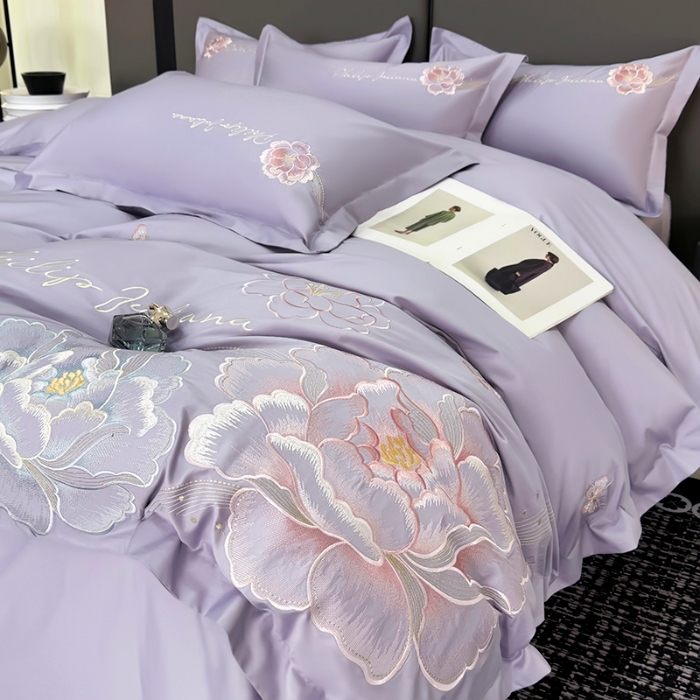 91家纺网 家纺一手货源 找家纺 （总）2026新款A类刺绣澳棉长绒棉轻奢四件套-花开富贵