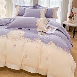 91家纺网 家纺一手货源 找家纺 （总）2026新款刺绣亲肤棉轻奢四件套-遇见, 遇见-高贵紫, 遇见-繁星蓝, 遇见-嫩粉, 遇见-香槟白