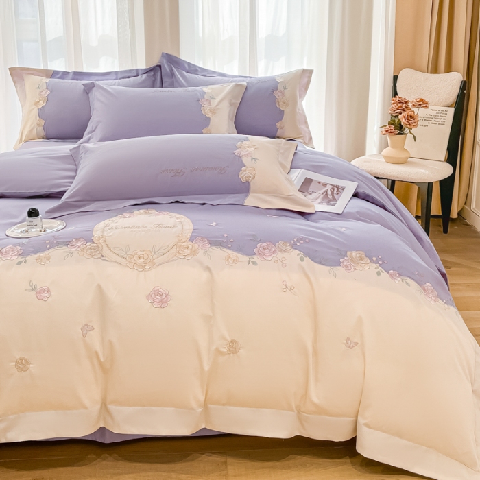 91家纺网 家纺一手货源 找家纺 （总）2026新款刺绣亲肤棉轻奢四件套-遇见