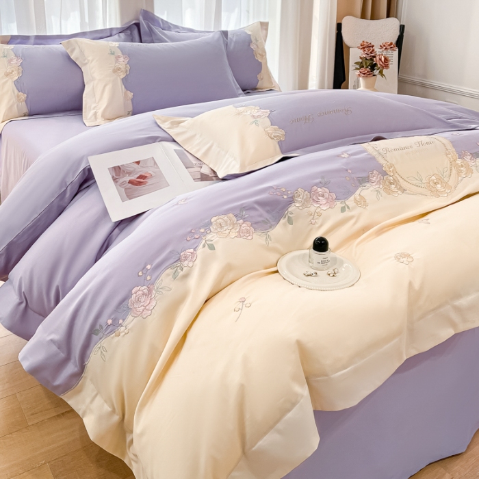 91家纺网 家纺一手货源 找家纺 （总）2026新款刺绣亲肤棉轻奢四件套-遇见