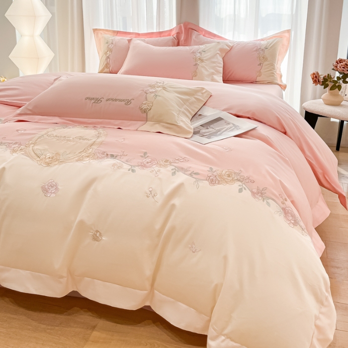 91家纺网 家纺一手货源 找家纺 （总）2026新款刺绣亲肤棉轻奢四件套-遇见