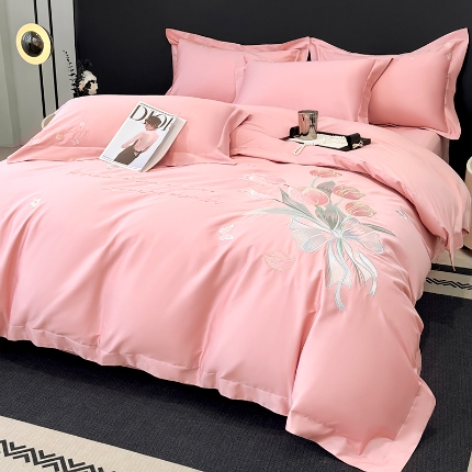 91家纺网 家纺一手货源 找家纺 （总）2026新款刺绣亲肤棉简约高端四件套 郁金花束