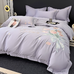 91家纺网 家纺一手货源 找家纺 （总）2026新款刺绣亲肤棉简约高端四件套 郁金花束, 郁金花束香芋紫, 郁金花束白粉, 郁金花束樱花粉, 郁金花束繁星蓝