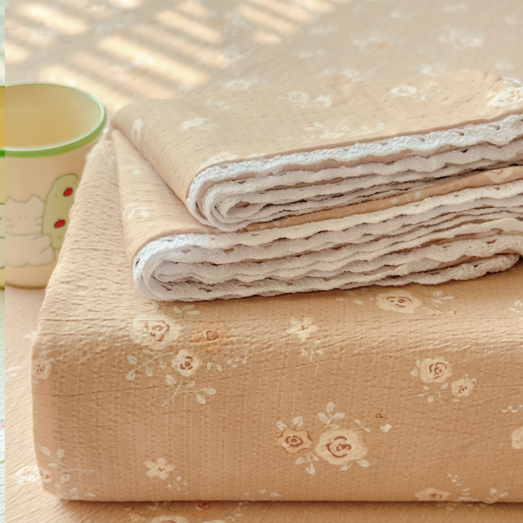 91家纺网 家纺一手货源 找家纺 （总）新款双层纱小清新床笠枕套三件套90x200宿舍两件套CP63可批发