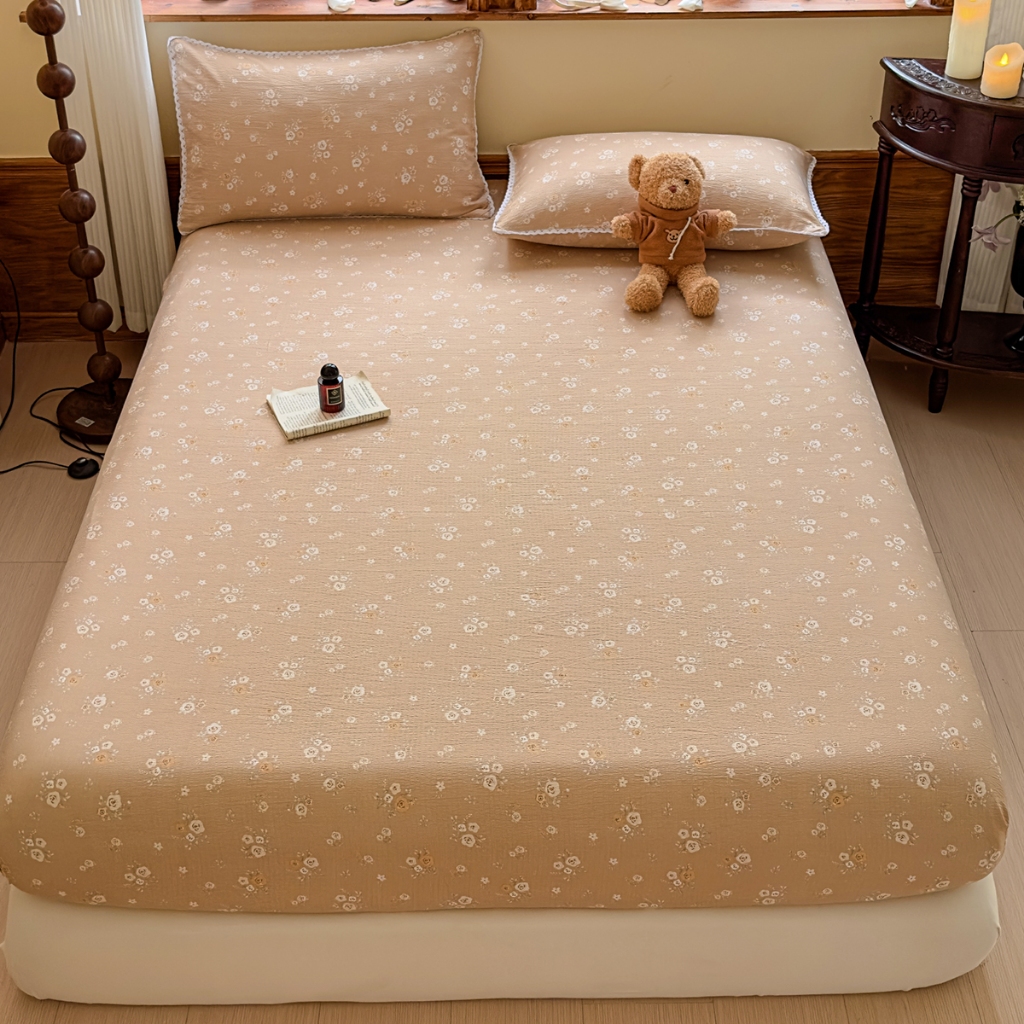 91家纺网 家纺一手货源 找家纺 （总）新款双层纱小清新床笠枕套三件套90x200宿舍两件套CP63可批发