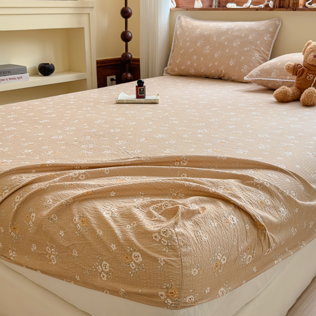 91家纺网 家纺一手货源 找家纺 （总）新款双层纱小清新床笠枕套三件套90x200宿舍两件套CP63可批发