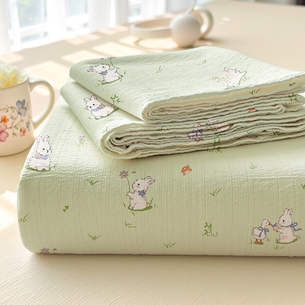 91家纺网 家纺一手货源 找家纺 （总）新款双层纱小清新床笠枕套三件套90x200宿舍两件套CP63可批发