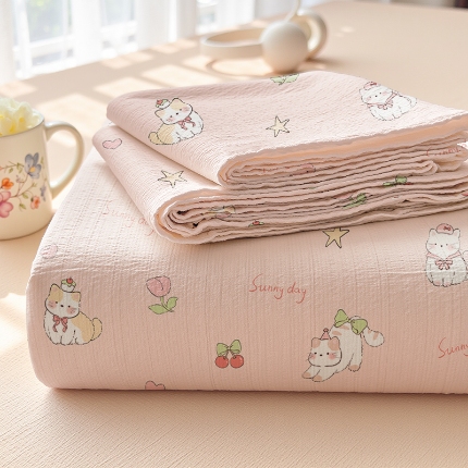 91家纺网 家纺一手货源 找家纺 （总）新款双层纱小清新床笠枕套三件套90x200宿舍两件套CP63可批发