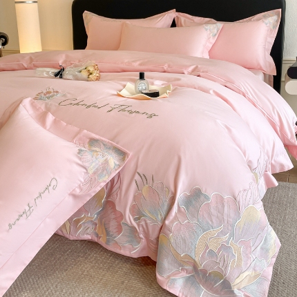 91家纺网 家纺一手货源 找家纺 （总）2026新款亲肤舒适刺绣轻奢简约四件套-枝花语