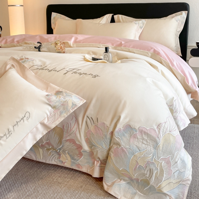 91家纺网 家纺一手货源 找家纺 （总）2026新款亲肤舒适刺绣轻奢简约四件套-枝花语