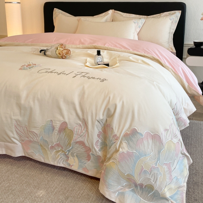 91家纺网 家纺一手货源 找家纺 （总）2026新款亲肤舒适刺绣轻奢简约四件套-枝花语