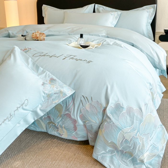 91家纺网 家纺一手货源 找家纺 （总）2026新款亲肤舒适刺绣轻奢简约四件套-枝花语