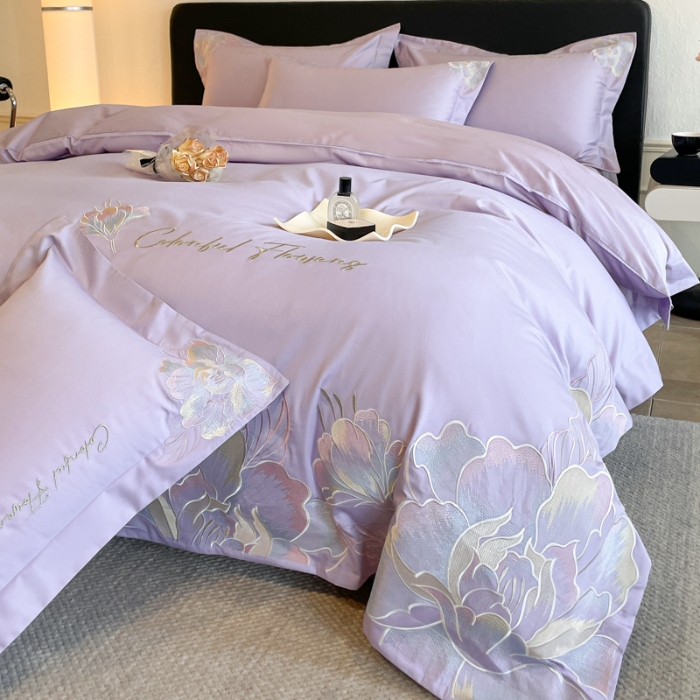 91家纺网 家纺一手货源 找家纺 （总）2026新款亲肤舒适刺绣轻奢简约四件套-枝花语